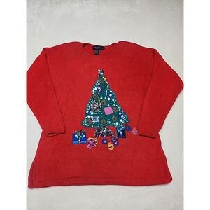 Vtg Work In Progress Christmas Sweater  Red Size Large‎
